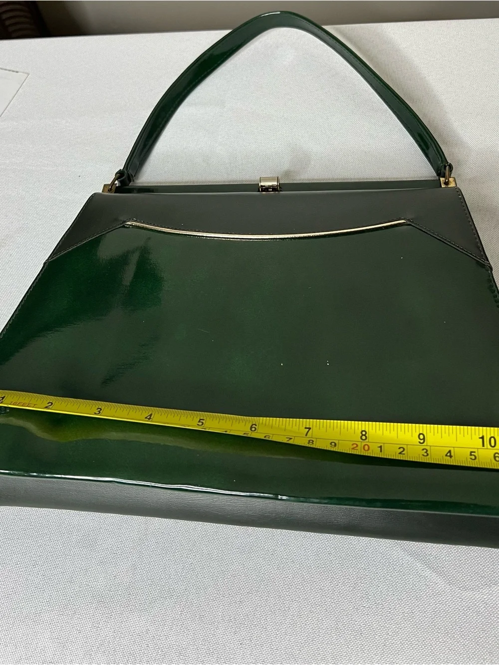 VTG 60s NATURALIZER 2 Tone Emerald Olive Green Patent Top Handle Frame Purse MCM